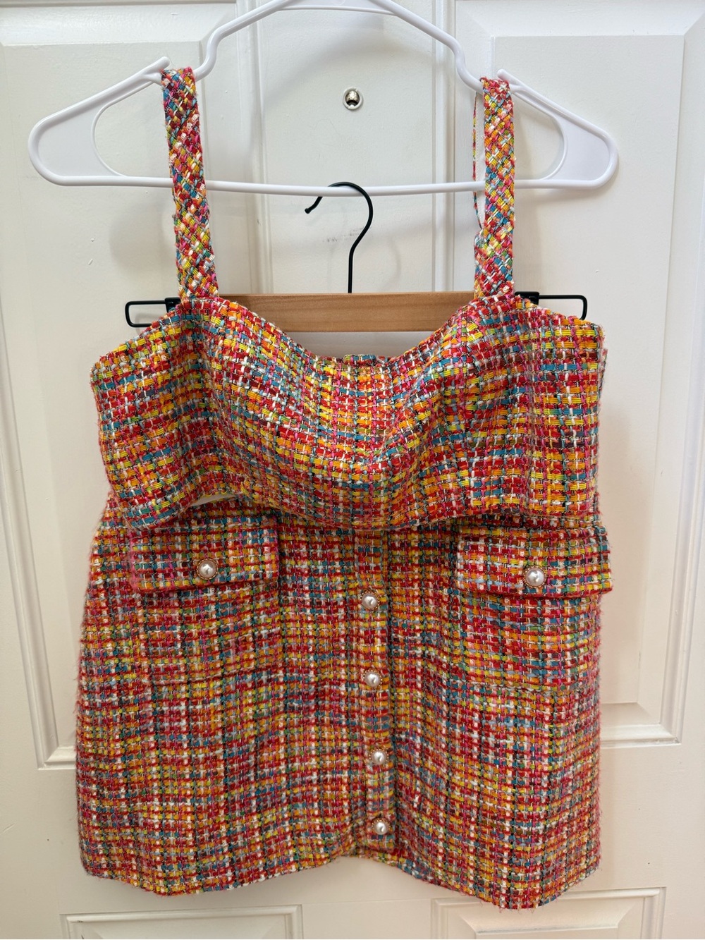 Song of Style Multicolor Tweed Pearl-Button Mini Skirt and Crop Top Set